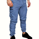 Casual Side Flap Pockets Drawstring Woven Joggers, Men's Cargo Pants For Spring Fall Outdoor