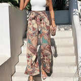 kkboxly  Ethnic Floral Print Wide Leg Pants, Casual Loose Tie Waist Pants, Women's Clothing