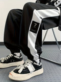 Chic Color Block Joggers, Men's Casual Stretch Waist Drawstring Sports Pants Sweatpants