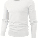 kkboxly  All Match Knitted Solid Sweater, Men's Casual Warm Mid Stretch Crew Neck Pullover Sweater For Men Fall Winter