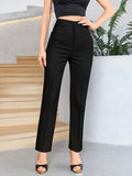 kkboxly  Solid Button High Waist Slim Pants, Elegant Pants For Spring & Fall, Women's Clothing