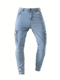 kkboxly  Men's Multi Pocket Jeans, Casual Street Style Medium Stretch Denim Pants