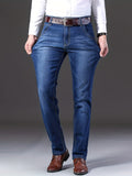 kkboxly  Men's Straight Leg Slim Stretch Retro Jeans Mid Waist Basic Zipper Wash Denim Pants