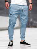 kkboxly  Solid Multi Flap Pockets Men's Drawstring Cargo Pants, Slim Fit Elastic Casual Outdoor Pants, Men's Work Pants