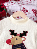 Girls' Festive Christmas Outfit: Cozy Reindeer Embroidered Plush Top & Red Plaid Skirt Set - Perfect for Fall/Winter