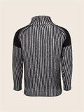 kkboxly  Mock Neck Color Block Knitted Sweater, Men's Casual Warm Solid Slightly Stretch Pullover Sweatshirts Sweater For Fall Winter