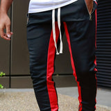 kkboxly  Color Block Joggers Track Pants, Men's Casual Stretch Waist Drawstring Zipper Pockets Sweatpants