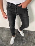 kkboxly  Slim Fit Cotton Jeans, Men's Casual Street Style Solid Color Classic Design Mid Stretch Denim Pants For Spring Summer