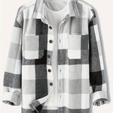 kkboxly  Plus Size Men's Fashion Plaid Print Shirt Jacket Long Sleeve Shirt Casual Oversized Tops For Spring/autumn, Men's Clothing