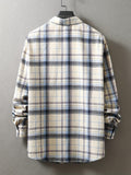 kkboxly  Men's Plaid Turndown Collar Chest Collar Long Sleeve Shirt, Trendy Comfy Shirt For Spring Autumn