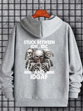 kkboxly  Skeleton Pattern Zip Up Hoodie, Men's Casual Stretch Hooded Sweatshirt Sportswear