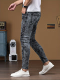 kkboxly  Men's Chic Skinny Jeans, Men's Casual Street Style Distressed Stretch Denim Pants