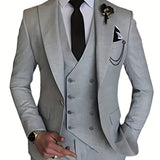 kkboxly Men's 3 Piece Suit Slim Fit Suits One Button Blazer Vest Pants Formal Business Wedding Prom Suits