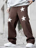 kkboxly  Star Print Loose Fit Jeans, Men's Casual Street Style Cotton Wide Leg Pants