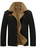 Men's Warm Fleece Cotton Jacket For Fall Winter, Casual Lapel Biker Jacket Coat