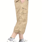 kkboxly  Men's Zip Pockets Relaxed Fit Cargo Pants, Comfy Casual Cropped Pants