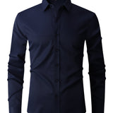 kkboxly  Classic Design Shirt, Men's Semi-formal Button Up Lapel Long Sleeve Shirt For Spring Summer Business