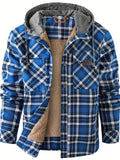 kkboxly  100% Cotton Classic Plaid Men's Hooded Jacket Fleece Lined Casual Long Sleeve Sherpa Lined Hoodies Hooded Shirt Coat For Autumn Winter