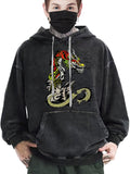 kkboxly  Trendy Dragon Pattern Men's Loose Cotton Blend Hooded Sweatshirt With Drawstring And Kangaroo Pocket, Fall Winter