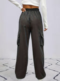 Straight Leg Cargo Pants, Y2K High Waist Solid Pants For Spring & Fall, Women's Clothing