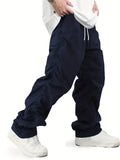 Solid Color Loose Baggy Pants Men's Casual Drawstring Cargo Pants, Hip Hop Rapper Style Outdoor Pants, Men's Work Pants Streetwear Hippie