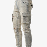 kkboxly  Slim Fit Multi Pocket Jeans, Men's Casual Street Style High Stretch Denim Cargo Pants