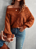 kkboxly  Solid Off Shoulder Pullover Sweater, Casual Lantern Sleeve Loose Sweater, Women's Clothing