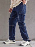 Men's Loose Fit Flap Pocket Jeans, Casual Street Style Denim Pants