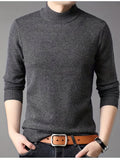 kkboxly Business Warm Wool Long Sleeves Pullover Sweaters, Men's Slim Casual High Neck Knitted Sweaters