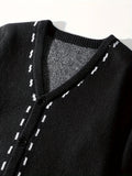 kkboxly  Men's Solid Button Up Cardigan, Casual Knitted Slightly Stretch V Neck Sweater For Spring Fall