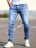 kkboxly Cotton Blend Men's Solid Skinny Stretch Denim Jeans, All Seasons Outdoor, Street Style