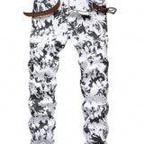 kkboxly  Slim Fit Allover Print Jeans, Men's Casual Street Style Trendy Denim Pants For All Seasons