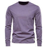 kkboxly  Men's Basic Solid Cotton O-neck Long Sleeve T-Shirt