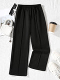 kkboxly  Girls Fashion Solid Color Casual Sports High Waist Wide Leg Pants Straight Leg Pants