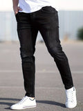 kkboxly  Slim Fit Ripped Jeans, Men's Casual Street Style Distressed Mid Stretch Denim Pants For Spring Summer