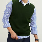 kkboxly  Men's V Neck Sweater Vest, Pullover Solid Color Sleeveless Sweaters Vest, Preppy Style