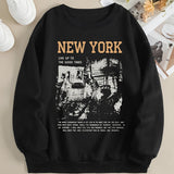 kkboxly  New York Print Thermal Sweatshirt, Casual Long Sleeve Crew Neck Sweatshirt, Women's Clothing