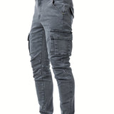 kkboxly Slim Fit Multi Pocket Jeans, Men's Casual Street Style High Stretch Denim Pants For All Seasons Outdoor