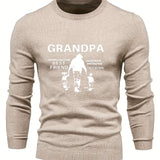 kkboxly  Plus Size Men's Stylistic Sweater, GRANDPA Graphic Print Knit Pullover Sweater For Males, Casual Trendy Long-sleeved Sweater For Spring/autumn, Best Seller Gifts