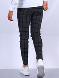 kkboxly  Slim Fit Elegant Plaid Slacks, Men's Casual Vintage Style Slightly Stretch Dress Pants For Business Banquet Dating Dinner