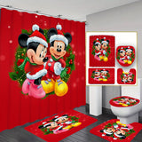 4-Piece Polyester Christmas Bathroom Set with 12 Hooks, Non-Slip Mats, Toilet Cover, and Bath Mat Featuring Festive Cartoon Characters, Mixed Color, Ideal for Holiday Decor, Suitable for Ages 14+