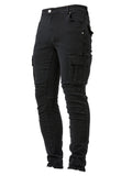 kkboxly Men's Casual Multi Pocket Jeans, Chic Street Style High Stretch Cargo Denim Pants