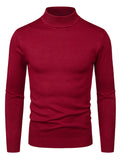 kkboxly  Men's Long Sleeve Turtleneck Knitted Sweater, Men's Casual Warm Solid Mid Stretch Pullover Sweater For Fall Winter