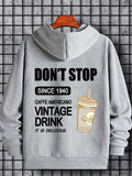 kkboxly  Coffee Drink Pattern Zip Up Hoodie, Men's Casual Stretch Hooded Sweatshirt Sportswear