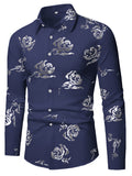 Men's Formal Classic Design Button Up Flower Printed Shirt With Chest Pocket, Male Clothes For Spring And Fall Business Occasion