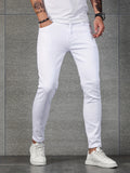 kkboxly  Contrast Stitching Slim Fit Jeans, Men's Casual Street Style Mid Stretch Denim Pants For Spring Summer