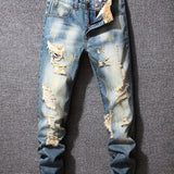 kkboxly  Vintage Style Ripped Jeans, Men's Casual Street Style Jeans