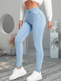 kkboxly  Blue Slim Fit Skinny Jeans, Slim Fit High-Stretch Slant Pockets High Rise Denim Pants, Women's Denim Jeans & Clothing