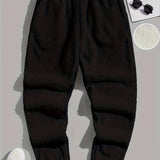 kkboxly Warm Fleece Joggers, Men's Casual Pants Sweatpants With Pockets For Fall Winter