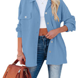 kkboxly  Corduroy Dual Pockets Jacket, Elegant Lapel Long Sleeve Open Front Jacket, Women's Clothing